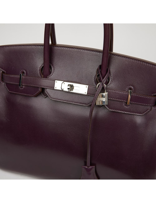 Sac à main Birkin 35 HERMES cuir box raisin
