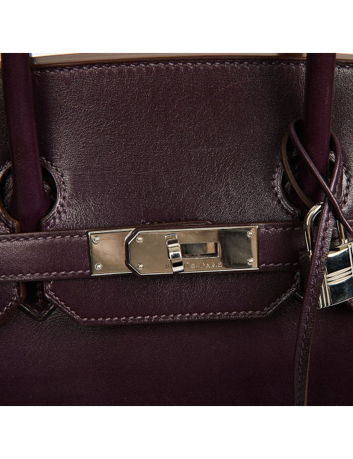 Sac à main Birkin 35 HERMES cuir box raisin