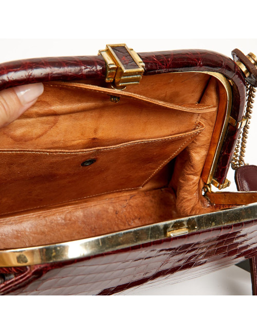 Sac croco bordeaux vintage
