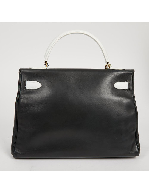 Kelly 32 HERMES cuir box gris et blanc
