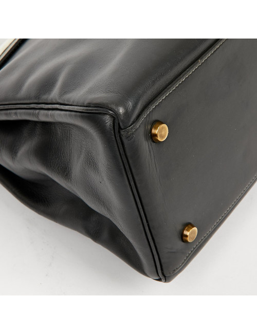 Kelly 32 HERMES cuir box gris et blanc