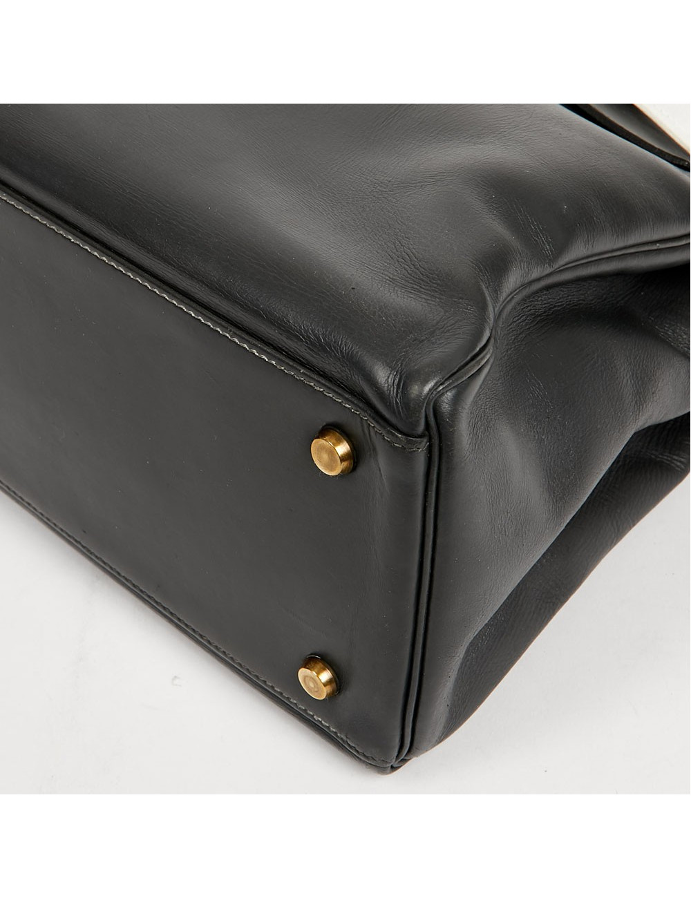 Kelly 32 HERMES cuir box gris et blanc