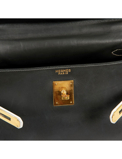 Kelly 32 HERMES cuir box gris et blanc