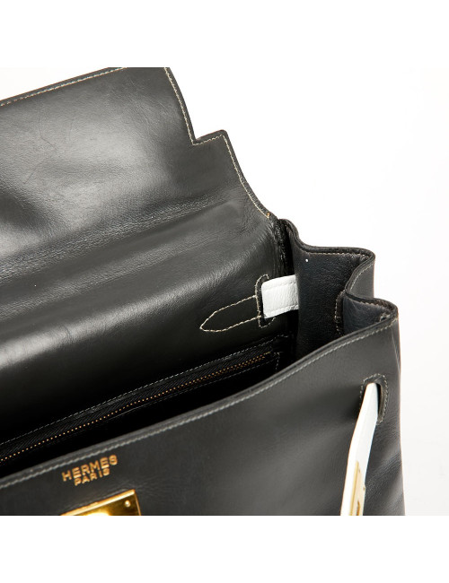 Kelly 32 HERMES cuir box gris et blanc