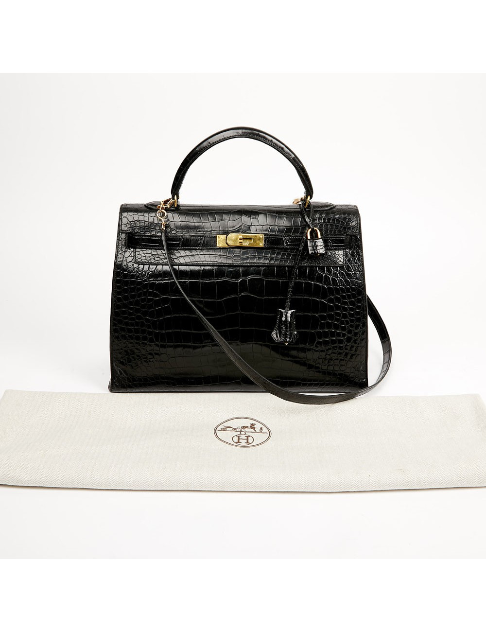 Kelly 35 HERMES porosus noir Vintage