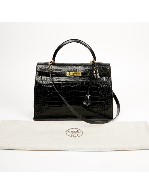 Kelly 35 HERMES porosus noir Vintage