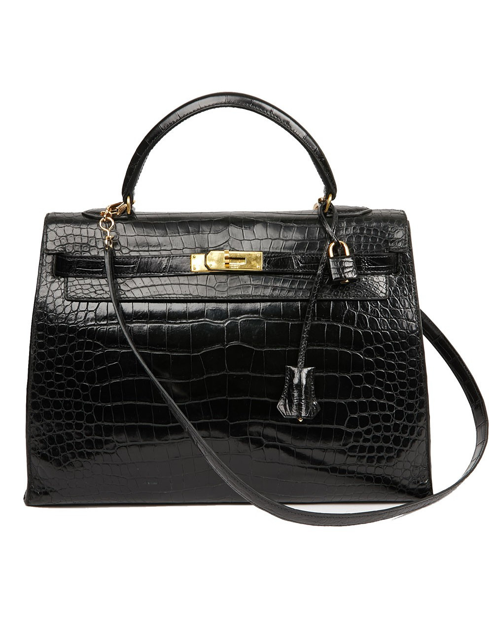 Kelly 35 HERMES porosus noir Vintage