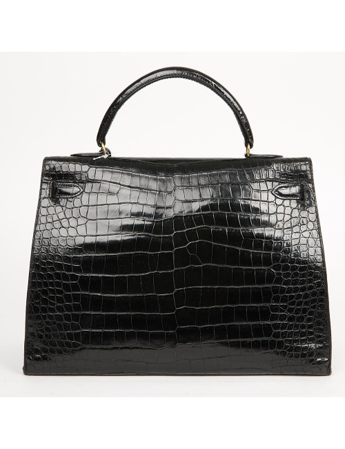 Kelly 35 HERMES porosus noir Vintage