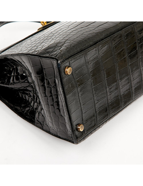 Kelly 35 HERMES porosus noir Vintage