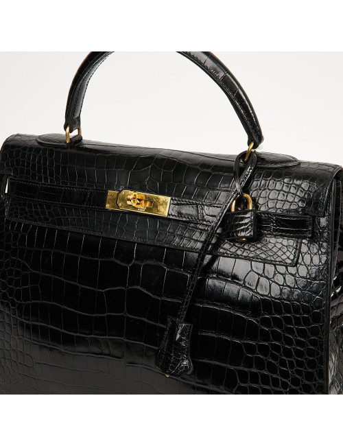 Kelly 35 HERMES porosus noir Vintage