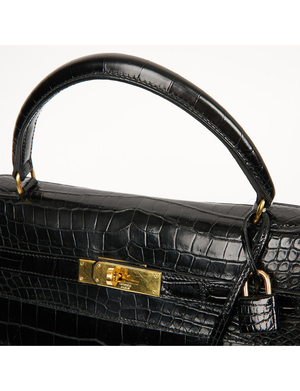 Kelly 35 HERMES porosus noir Vintage