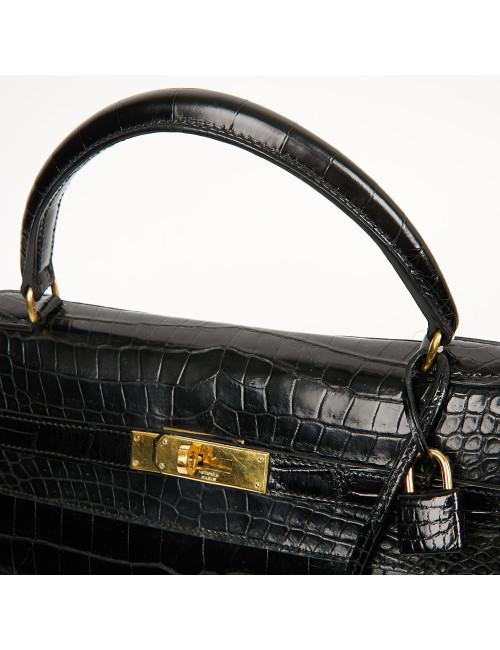 Kelly 35 HERMES porosus noir Vintage