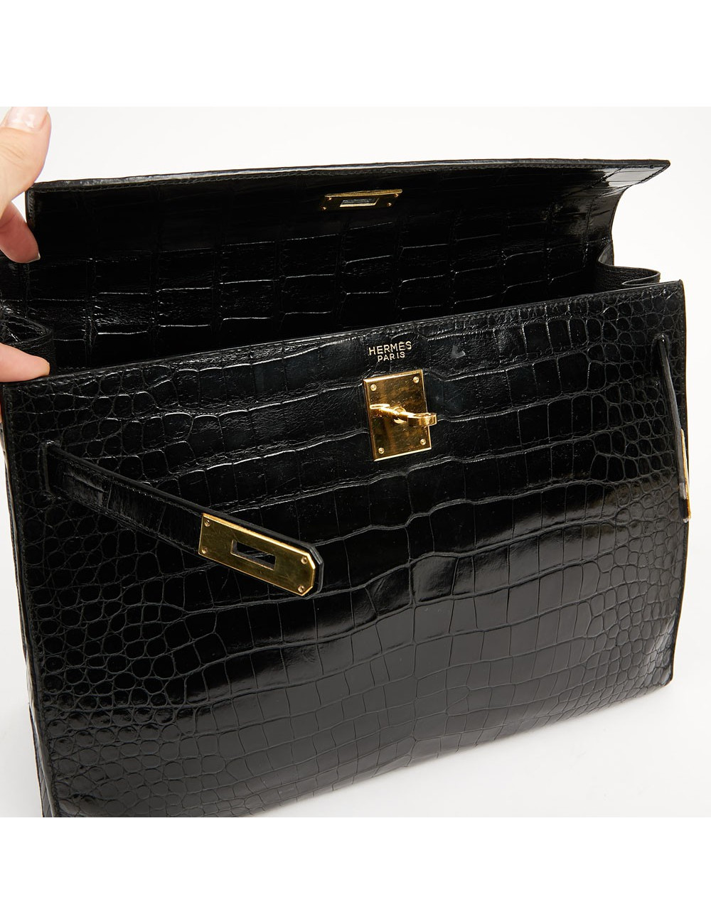 Kelly 35 HERMES porosus noir Vintage