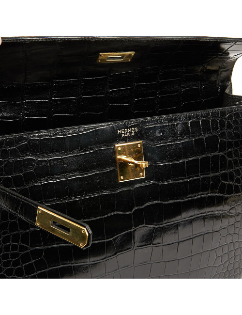 Kelly 35 HERMES porosus noir Vintage