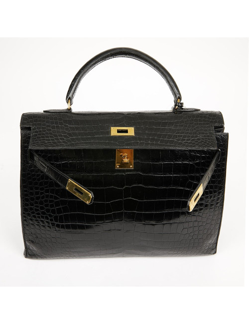 Kelly 35 HERMES porosus noir Vintage
