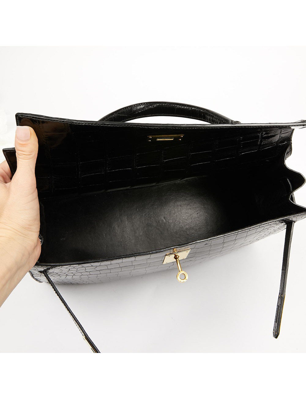 Kelly 35 HERMES porosus noir Vintage
