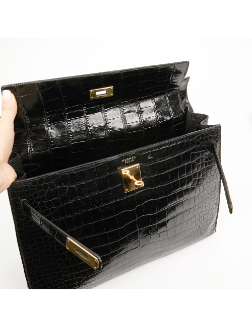 Kelly 35 HERMES porosus noir Vintage