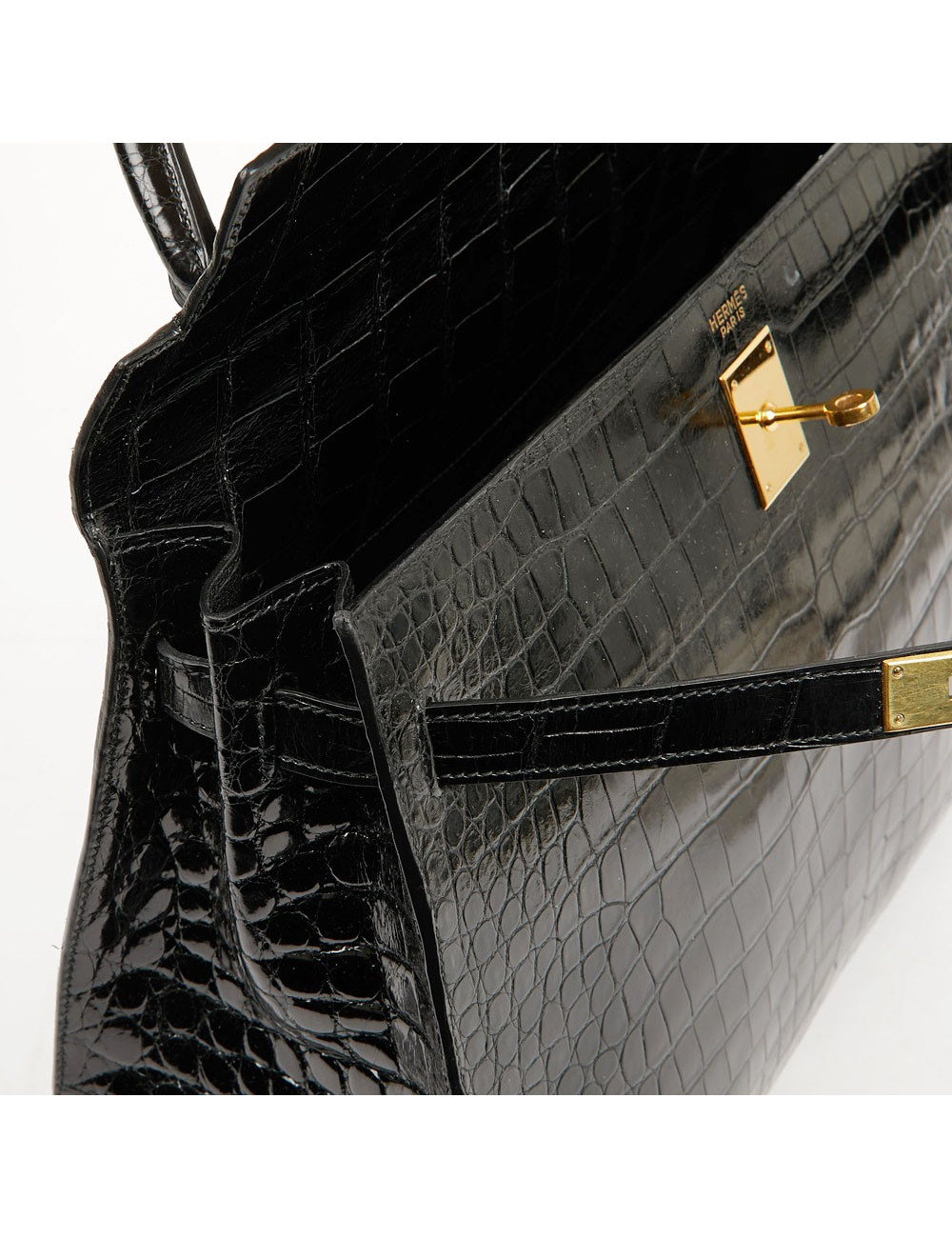 Kelly 35 HERMES porosus noir Vintage