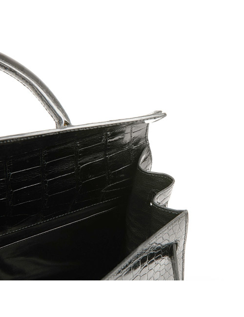 Kelly 35 HERMES porosus noir Vintage