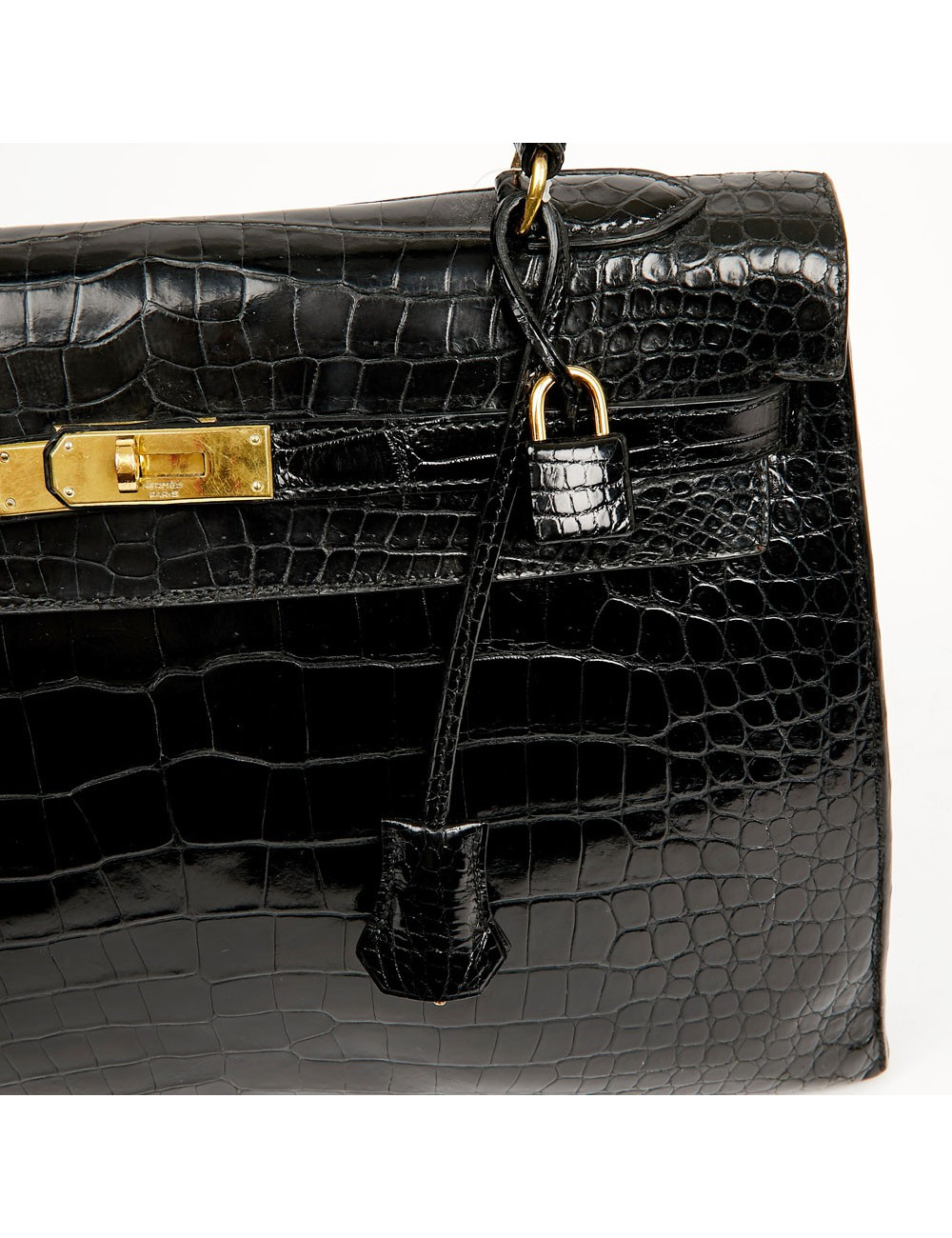 Kelly 35 HERMES porosus noir Vintage