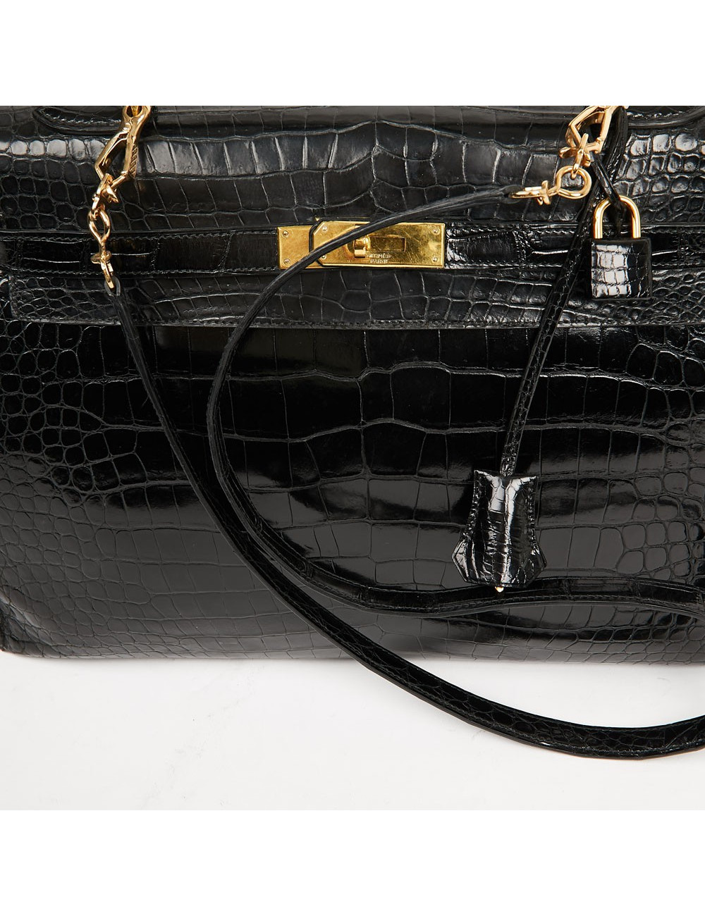 Kelly 35 HERMES porosus noir Vintage