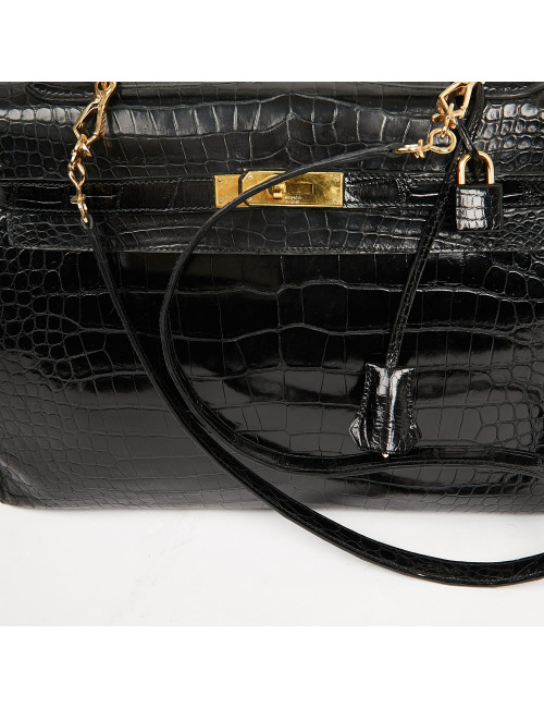 Kelly 35 HERMES porosus noir Vintage