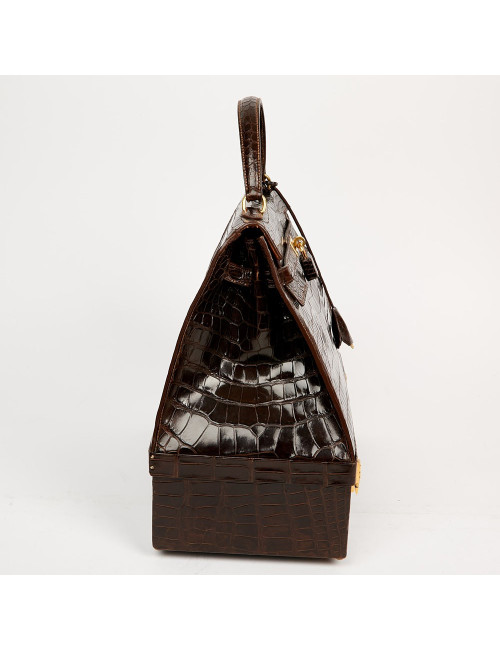 Sac à main Kelly HERMES boite à bijoux Porosus marron