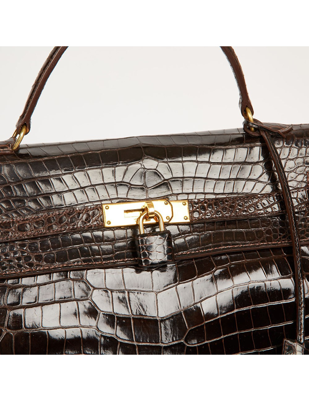 Sac à main Kelly HERMES boite à bijoux Porosus marron