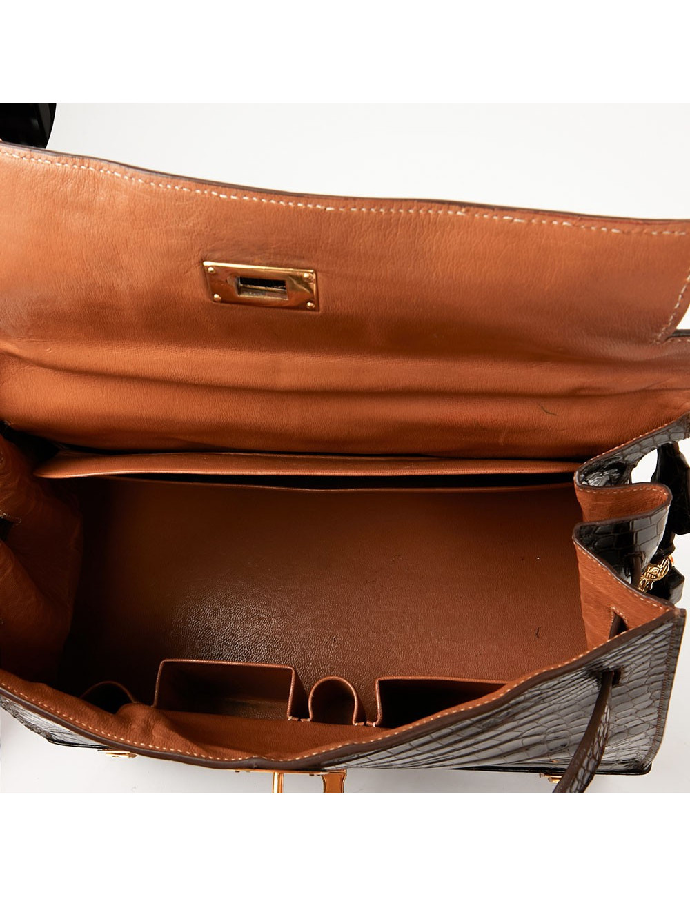 Sac à main Kelly HERMES boite à bijoux Porosus marron