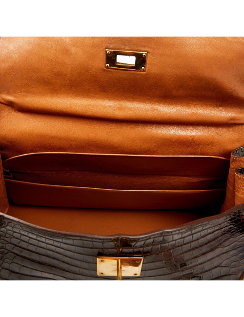 Sac à main Kelly HERMES boite à bijoux Porosus marron