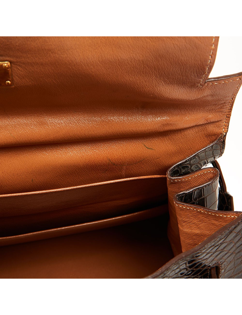 Sac à main Kelly HERMES boite à bijoux Porosus marron