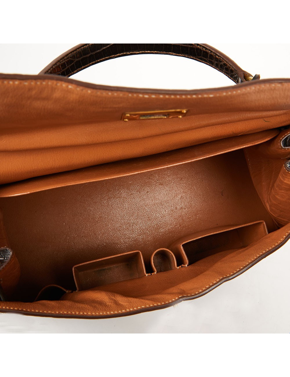 Sac à main Kelly HERMES boite à bijoux Porosus marron