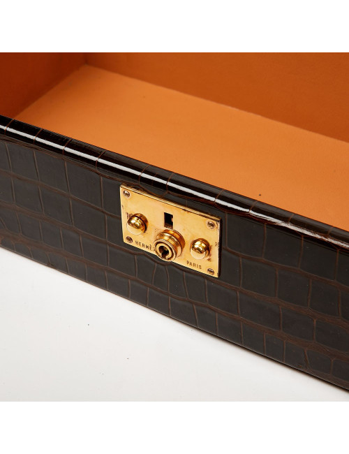 Sac à main Kelly HERMES boite à bijoux Porosus marron