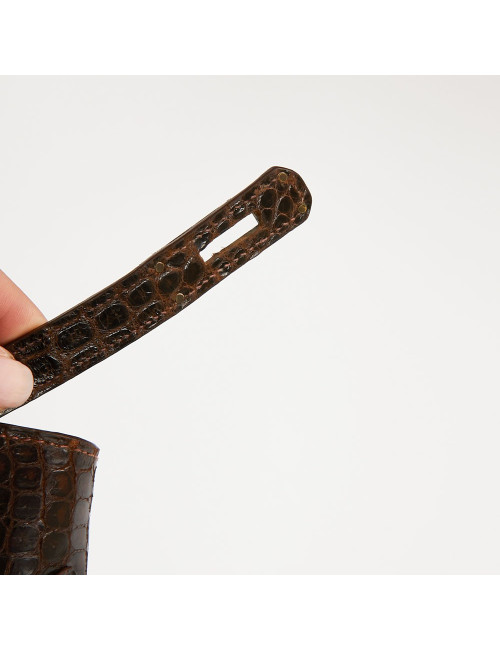 Sac à main Kelly HERMES boite à bijoux Porosus marron