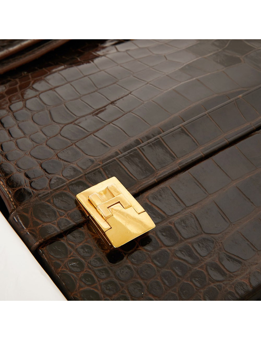 Sac à main Kelly HERMES boite à bijoux Porosus marron