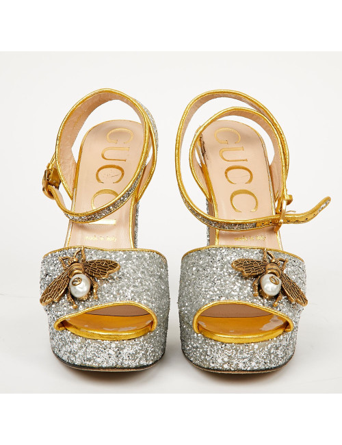 Sandales GUCCI T 38,5 brillantes argent