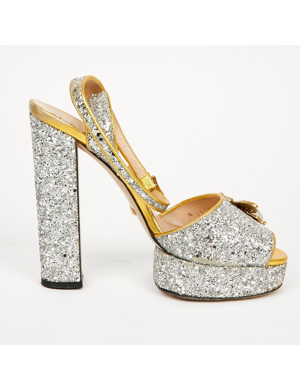 Sandales GUCCI T 38,5 brillantes argent