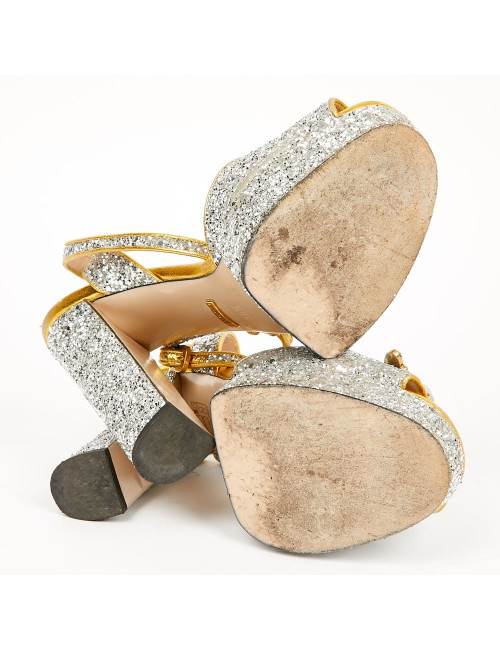 Sandales GUCCI T 38,5 brillantes argent