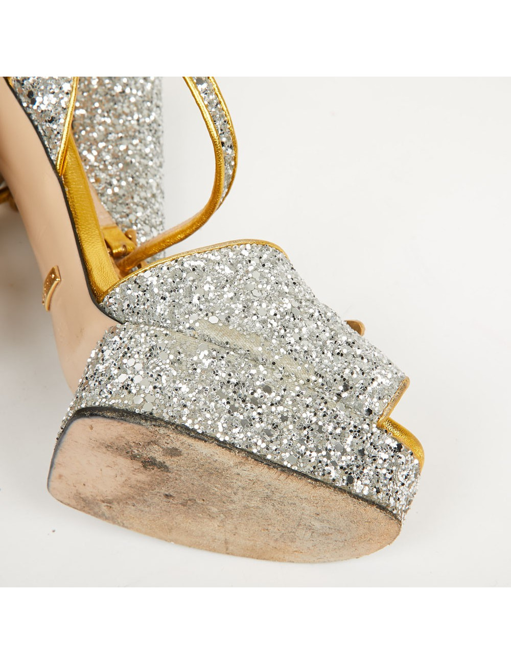 Sandales GUCCI T 38,5 brillantes argent