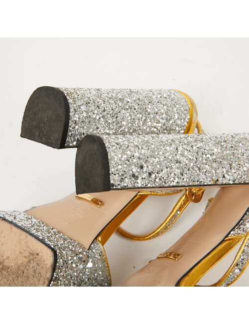 Sandales GUCCI T 38,5 brillantes argent