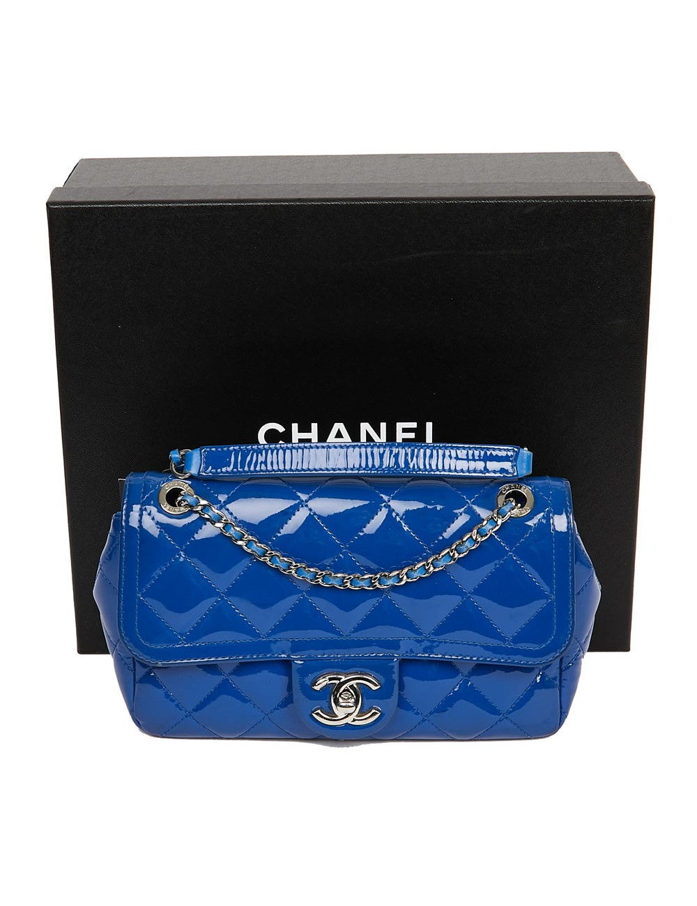 Timeless CHANEL cuir verni bleu