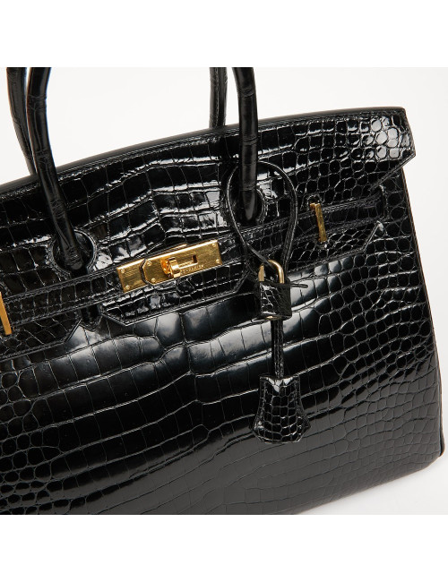 Birkin 35 crocodile Porosus noir