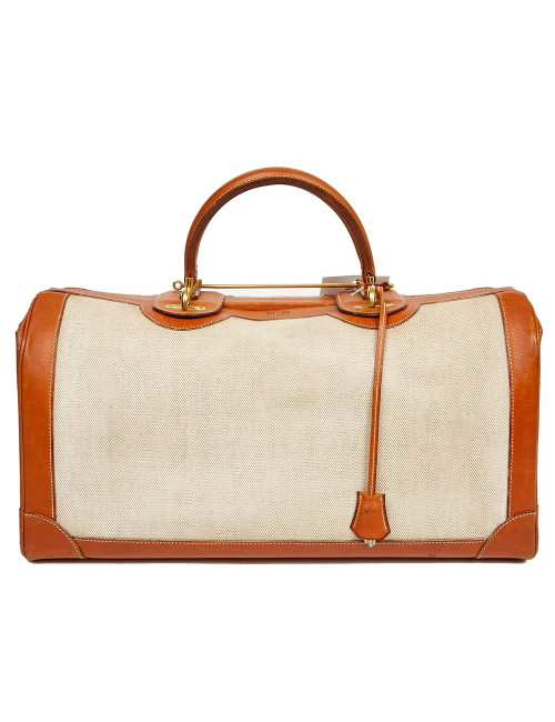 Valise de voyage HERMES toile et cuir Vintage TM