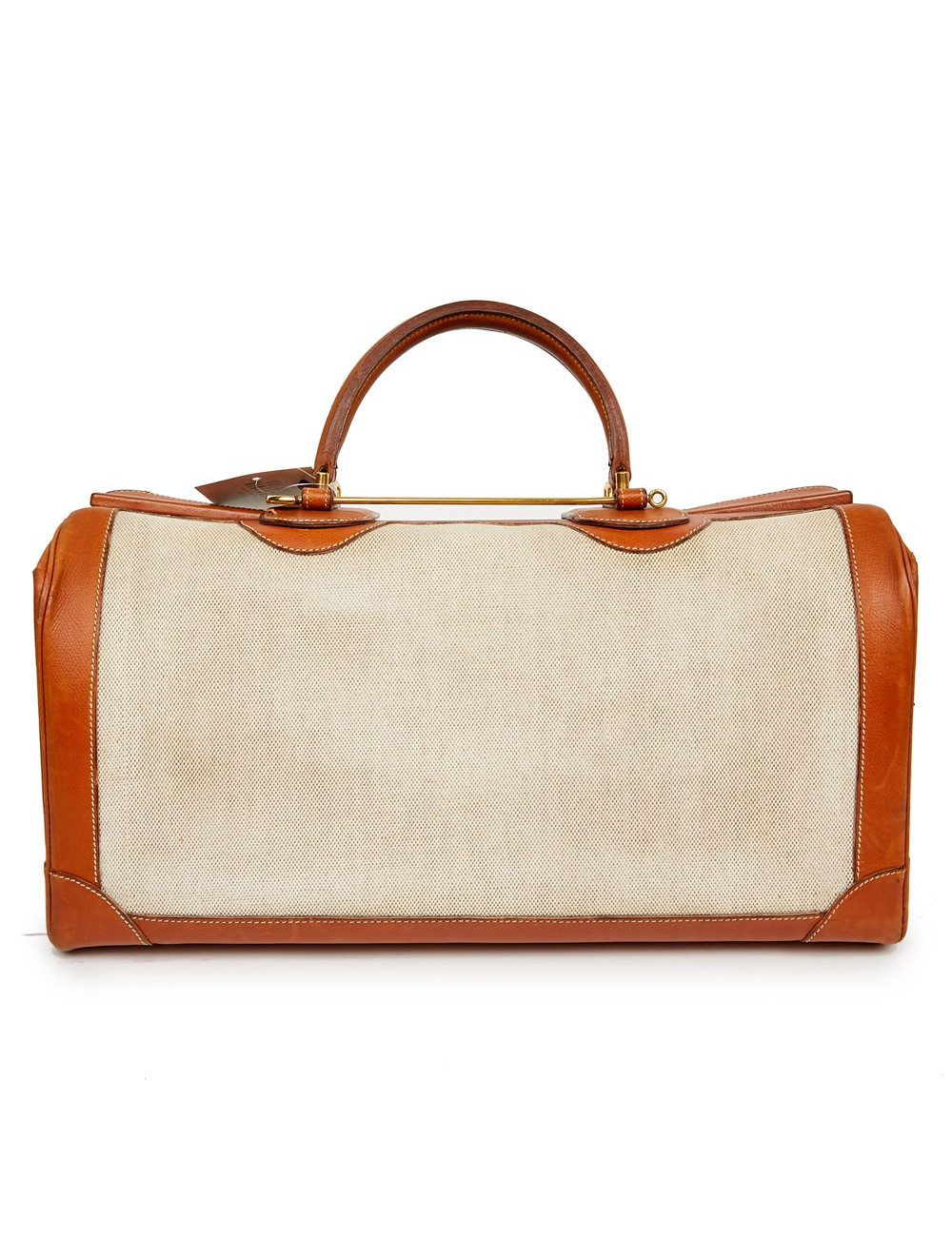 Valise de voyage HERMES toile et cuir Vintage TM