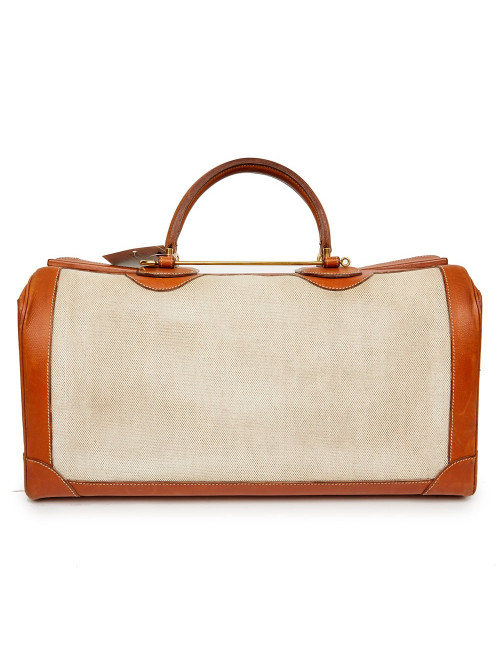 Valise de voyage HERMES toile et cuir Vintage TM