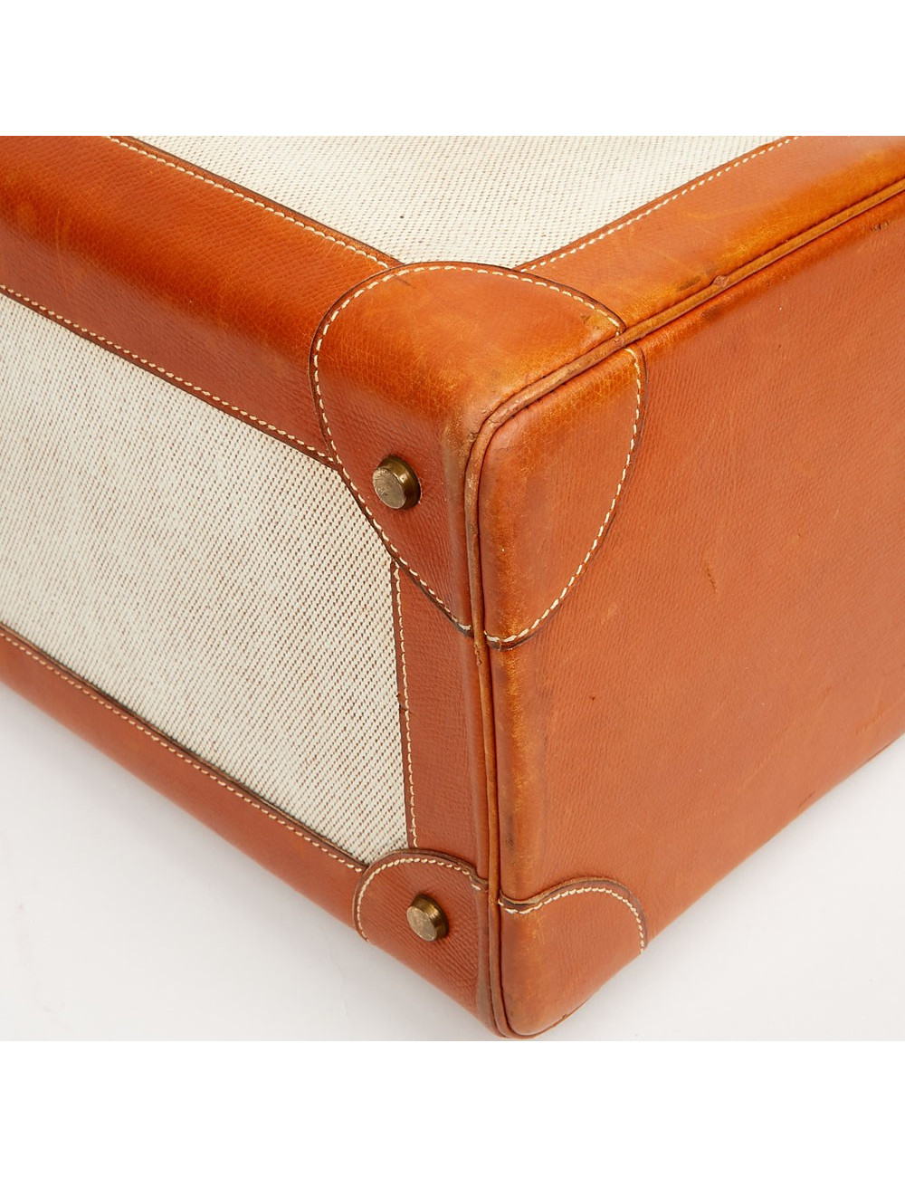 Valise de voyage HERMES toile et cuir Vintage TM