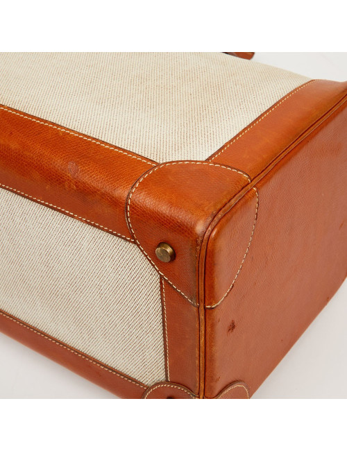 Valise de voyage HERMES toile et cuir Vintage TM