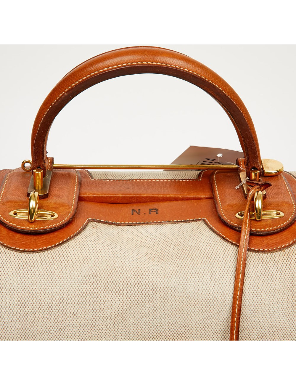 Valise de voyage HERMES toile et cuir Vintage TM