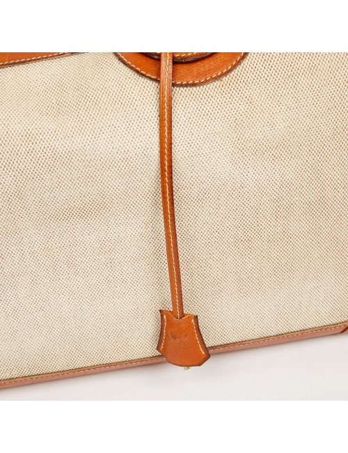 Valise de voyage HERMES toile et cuir Vintage TM