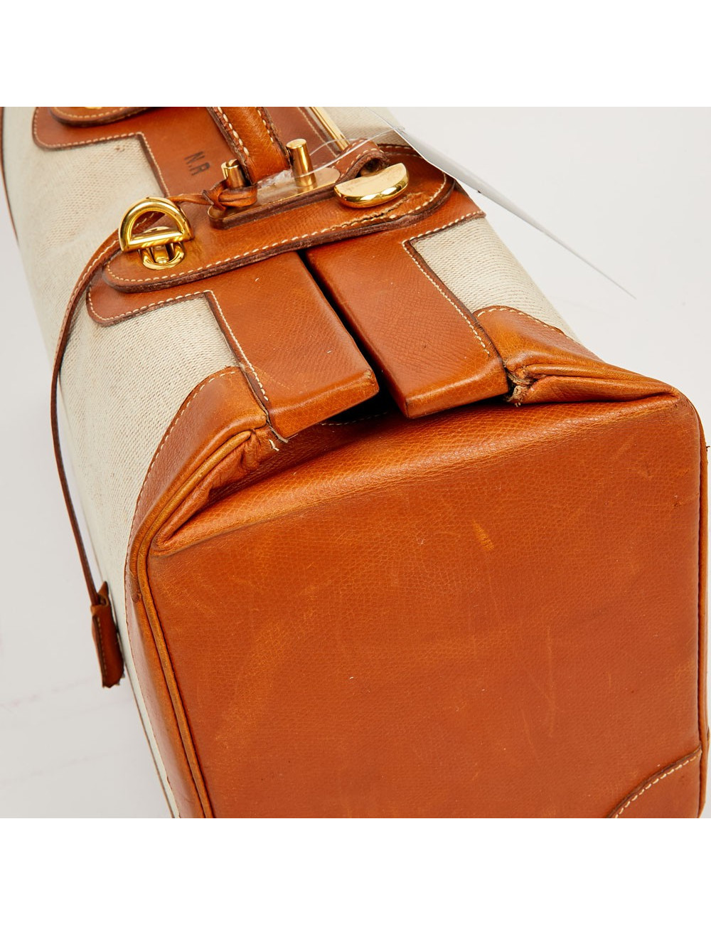 Valise de voyage HERMES toile et cuir Vintage TM
